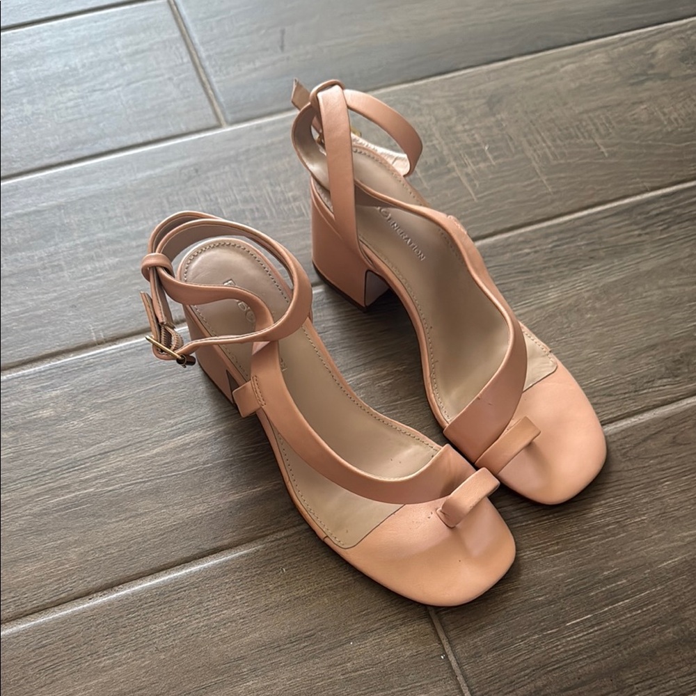 BCBGeneration Tan and Pink Block Heel Sandals